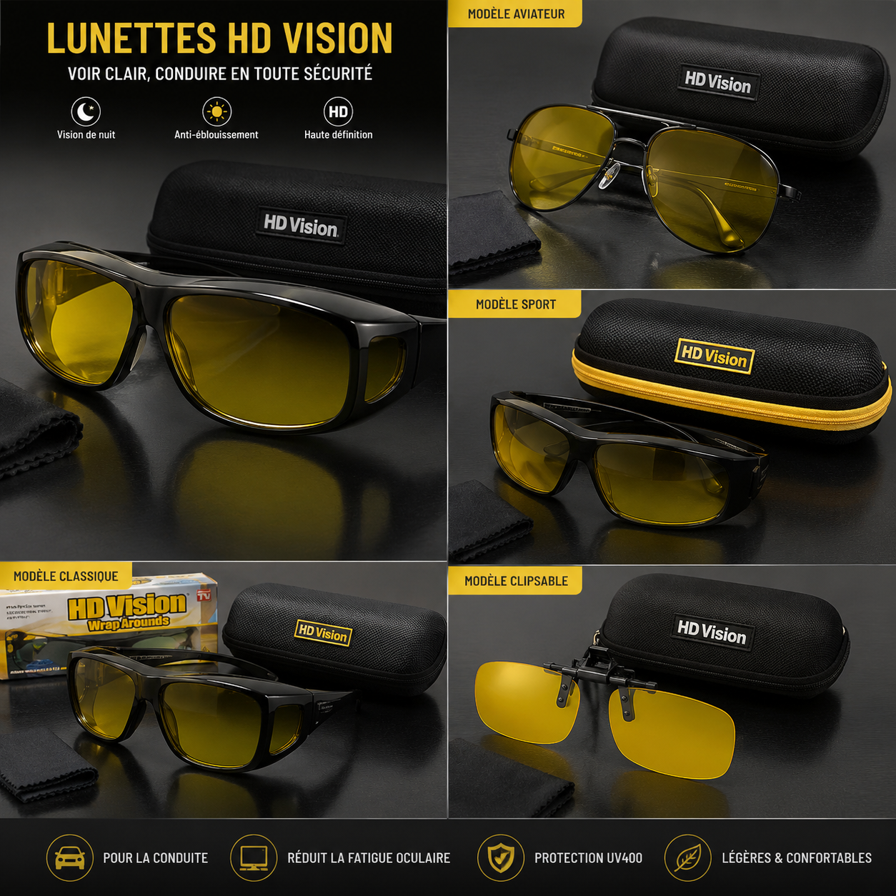 Lunettes de Conduite Anti-Éblouissement + Étui de Protection Offert