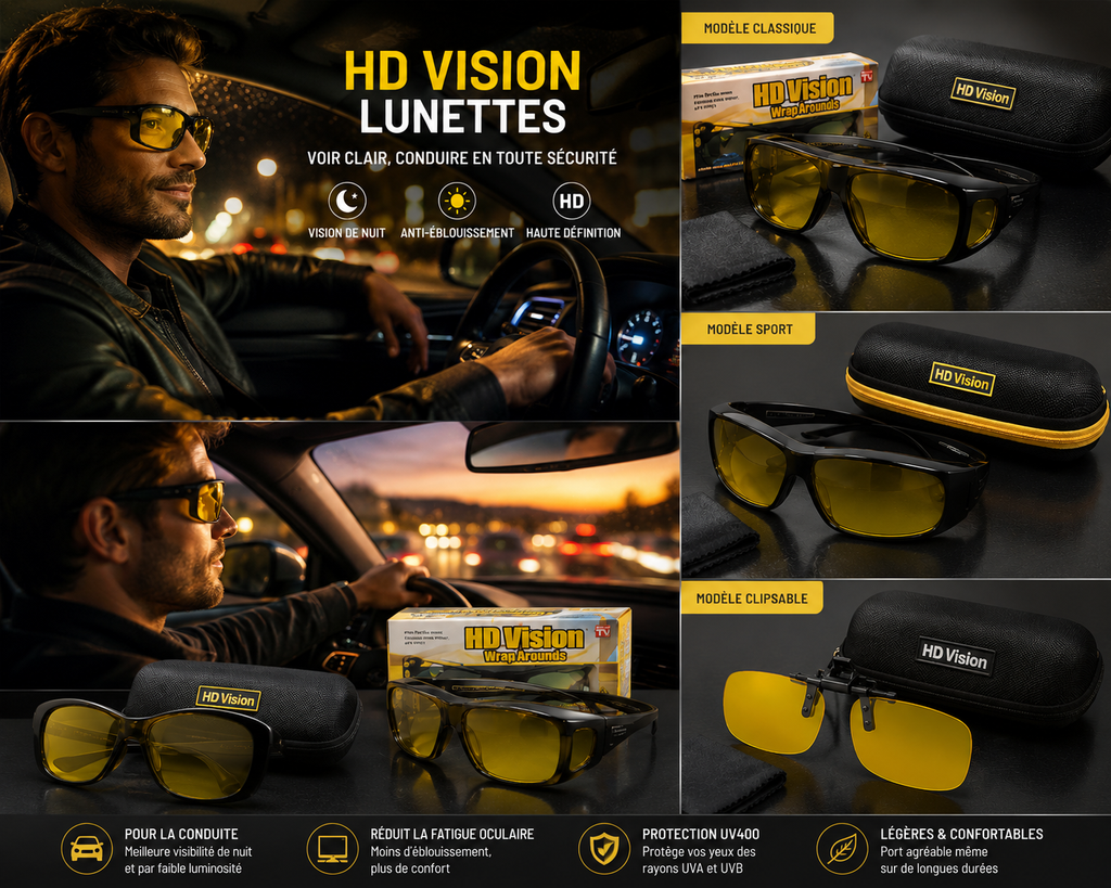 Lunettes de Conduite Anti-Éblouissement + Étui de Protection Offert